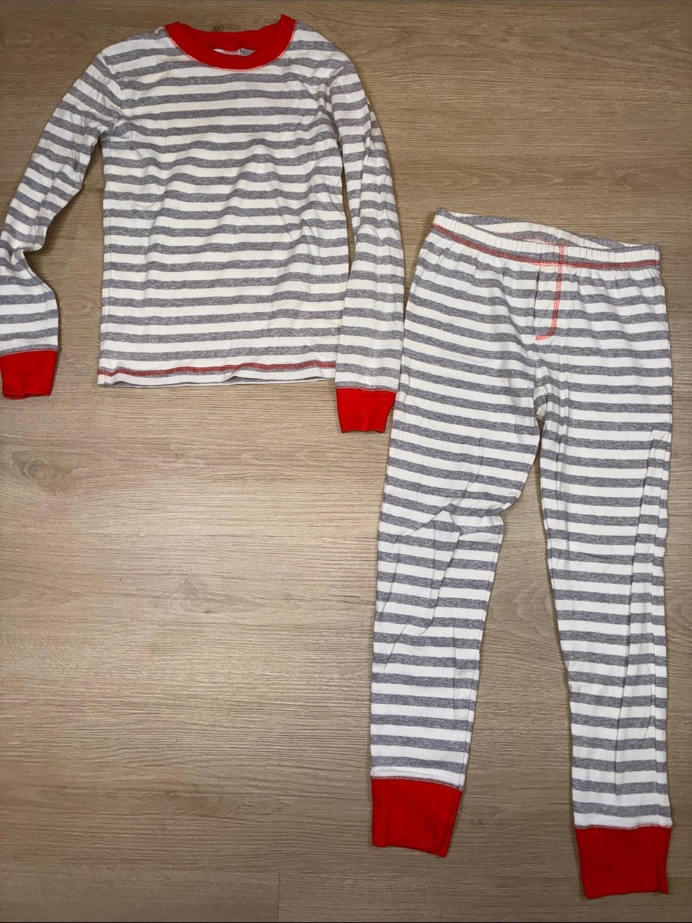 Mini Boden Gray & White Striped Pajama Set with Orange Trim